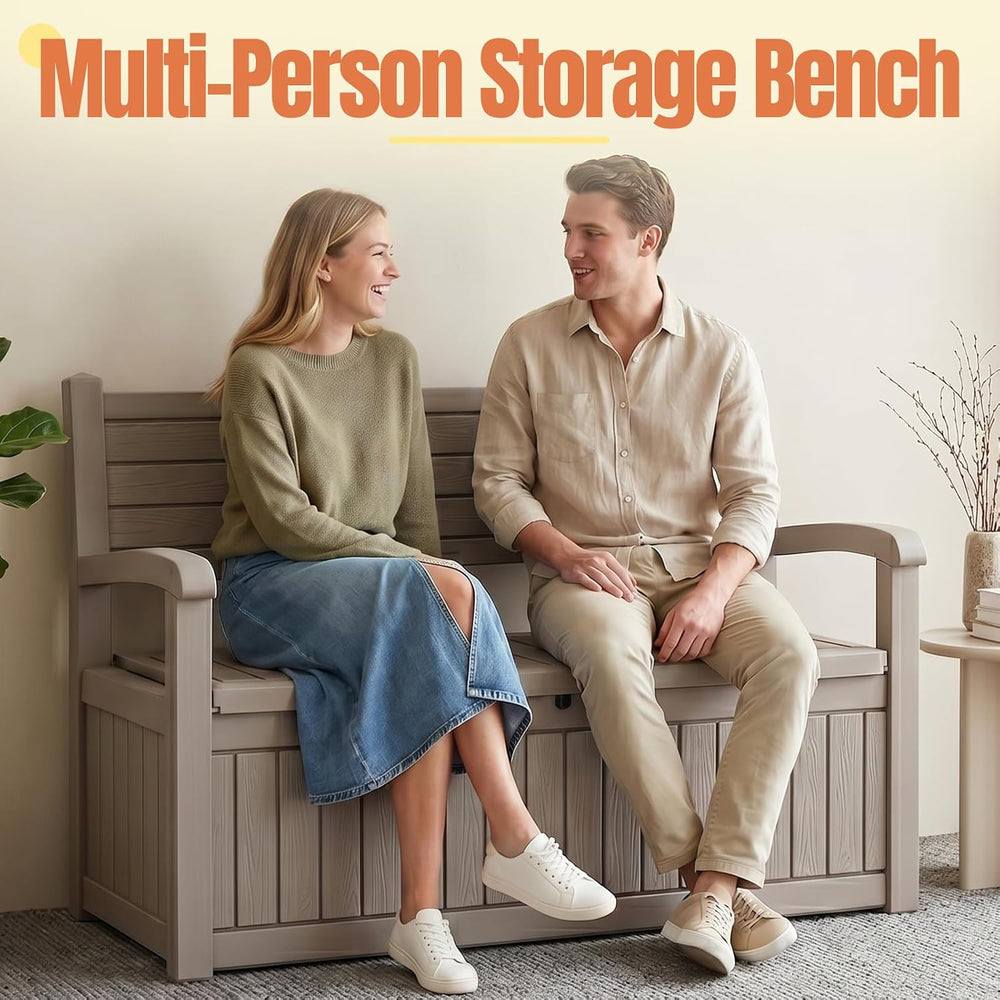 Storage Bench Outdoor Deck Box, 120 Gallon Lockable Patio Furniture