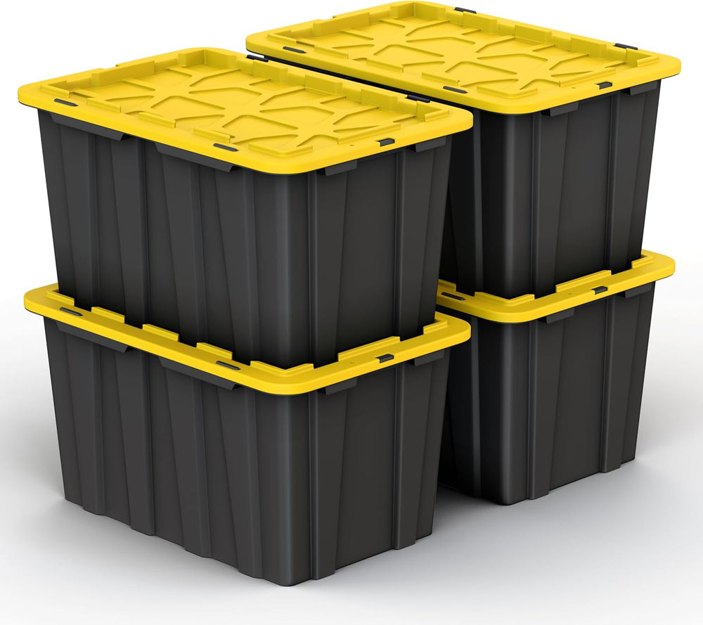 4 PACK of 17 Gallon Large Black & Yellow Storage Bins | Plastic Tote Orga...