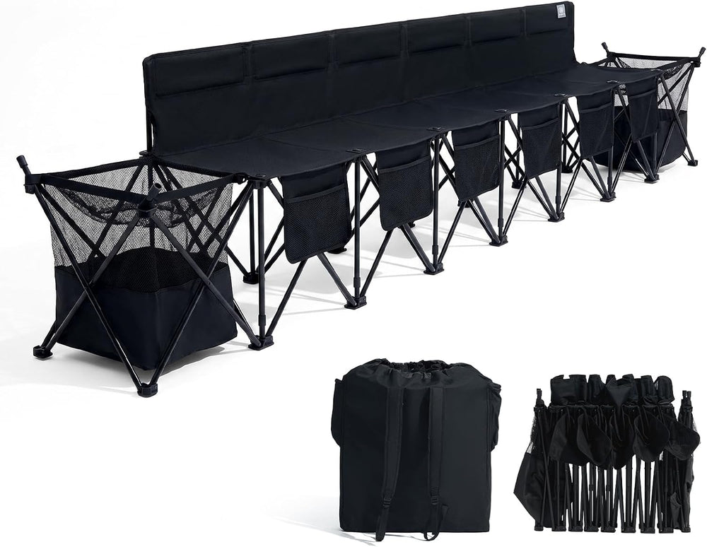 EVER ADVANCED Portable Soccer Bench,6 Seat Folding Bench with Bag,Black
