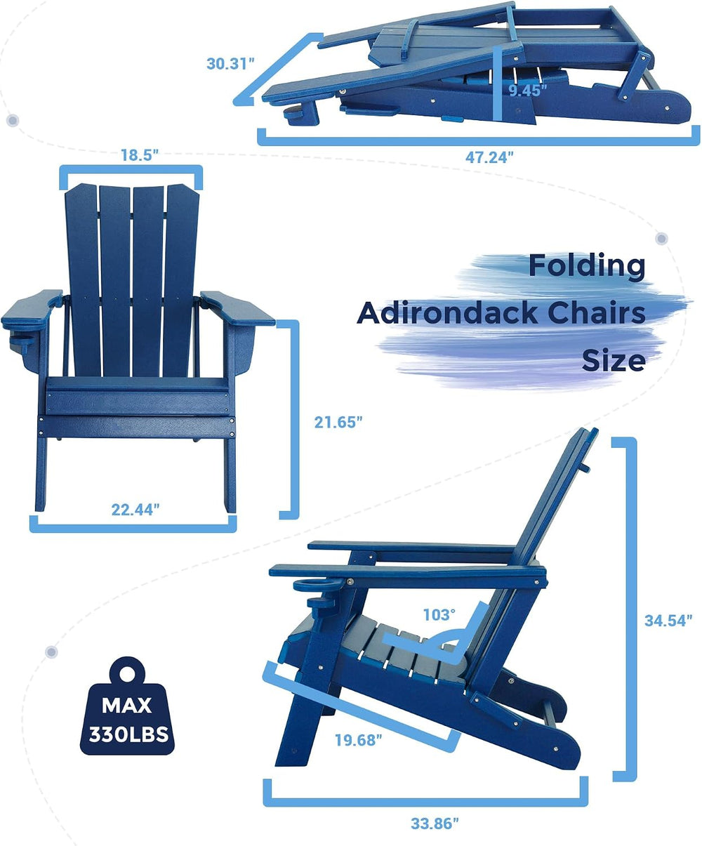 GARDENSTAR Oversized Folding HDPE Adirondack Chair with Cup Holder, Blue