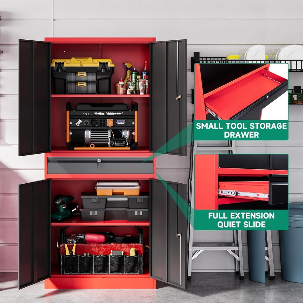 Metal Garage Storage Cabinet with Drawer,4 Door Tool Cabinet with Adjustable ...