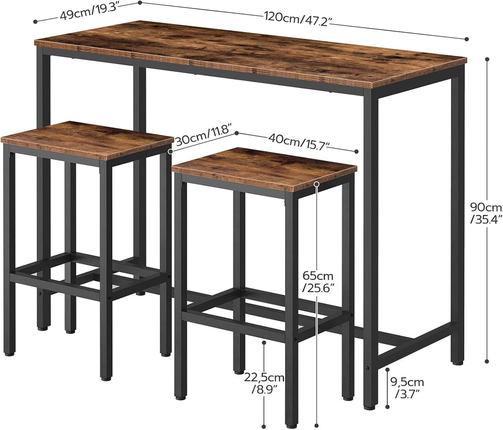 HOOBRO Bar Table and Chairs Set, 47.2” Rectangular Pub Table with 2 Stools fo...