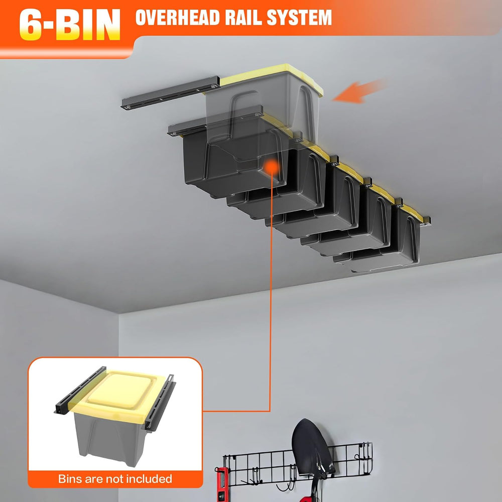 TORACK Garage Ceiling Bin Storage Rack, Overhead Tote Storage Rails