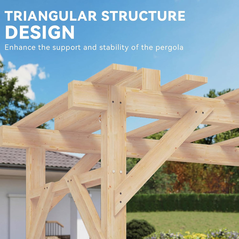 Aoxun Cedar Wood Pergola Porch Swing with 3-Seat Hanging Bench, Natural