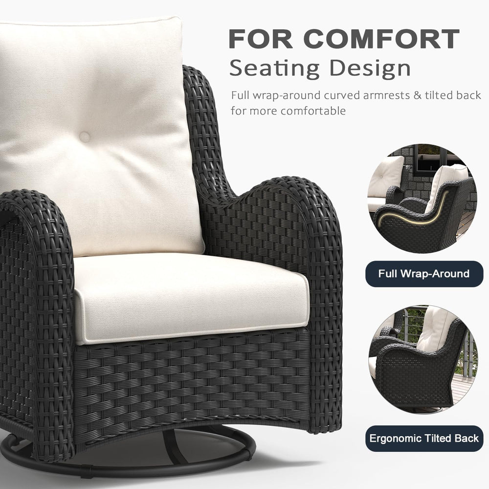 LayinSun 7 Pieces Outdoor Patio Furniture Set with Fire Pit Table, Rattan Wic...