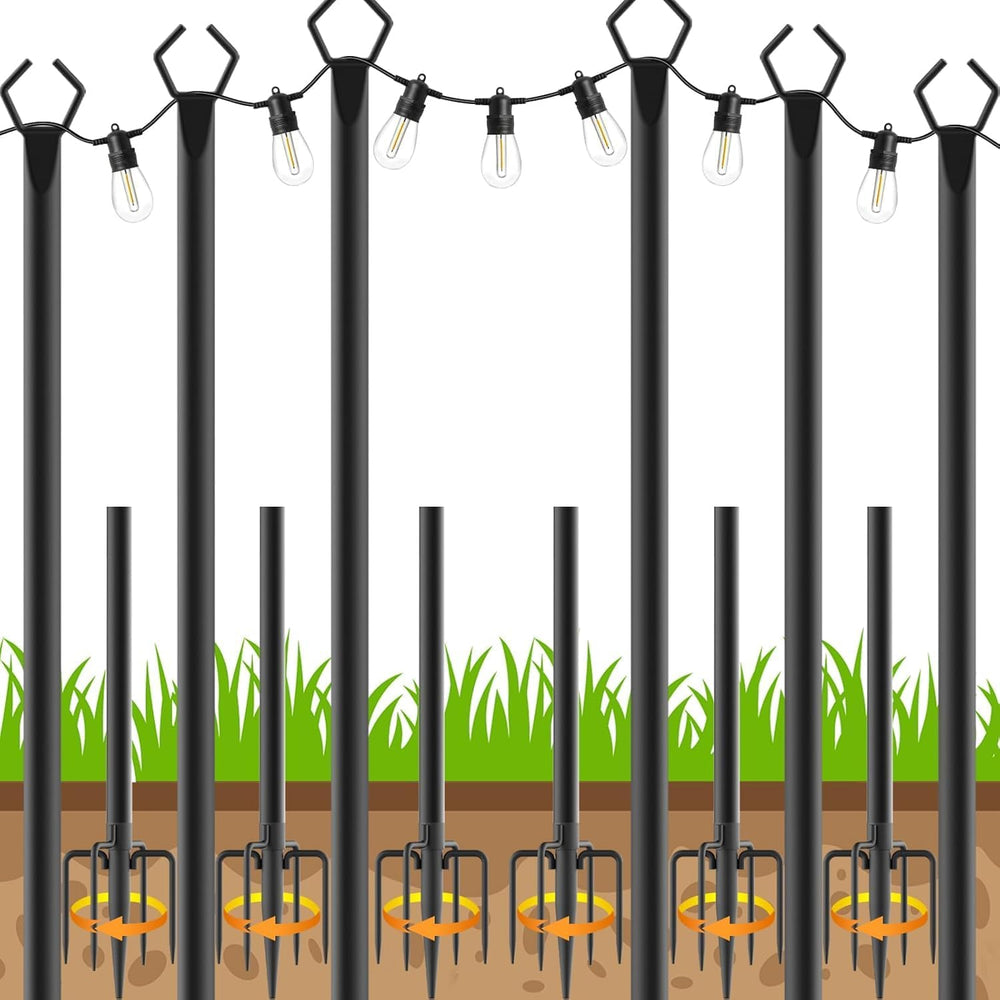 AHRLHR 6 Pack String Light Poles, Outdoor String Light Pole 10 ft Forked Meta...