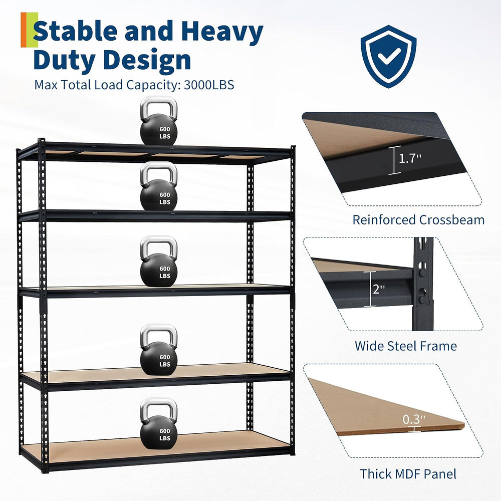 Garage Storage Shelves 5 Tiers, Heavy Duty Storage Shelving Racks with 3000 L...