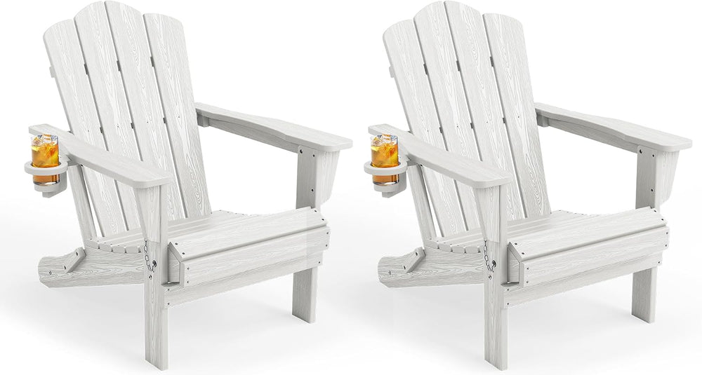 KINGYES Folding Adirondack Chair Set of 2 with Cup Holder, White