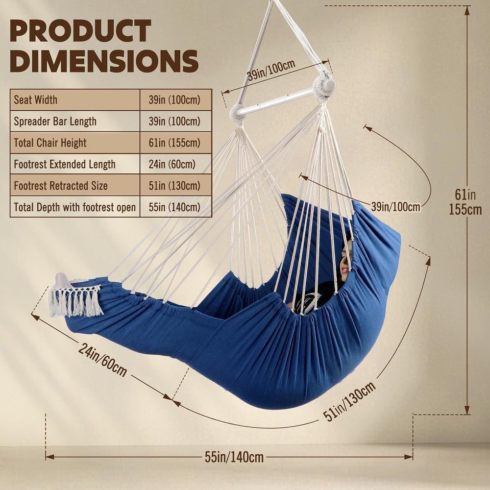 Chihee Hammock Chair Foot Rest 2 Cushions Max 500 lb Metal Spreader Bar