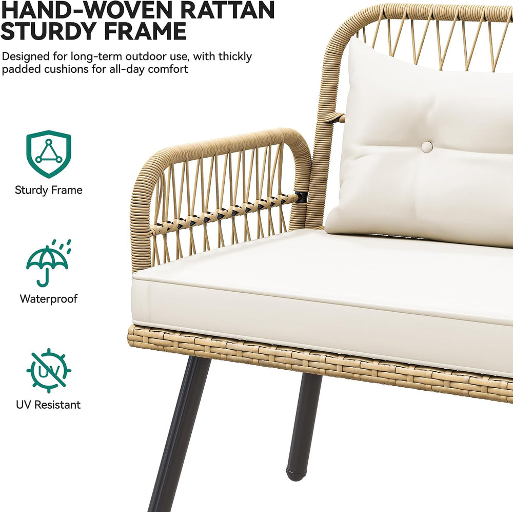 YITAHOME L-Shaped Rattan Patio Furniture Set Light Brown Beige