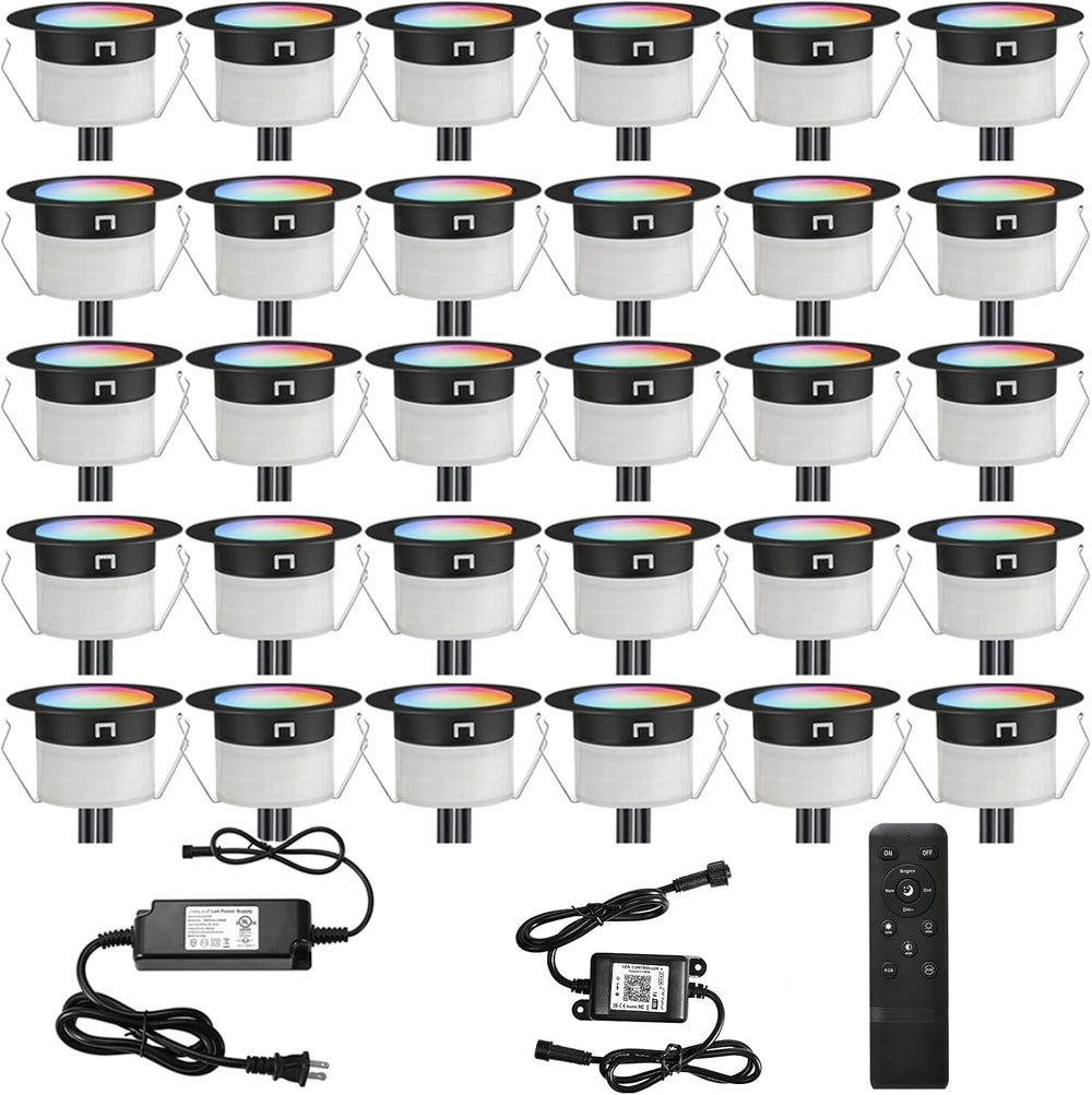 FVTLED LED Deck Lights Kit, 30pcs Φ1.22 WiFi Smart Phone Control Low Voltage ...