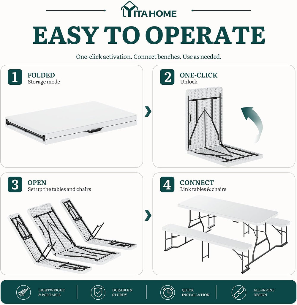 YITAHOME 6ft Folding Picnic Table with Benches