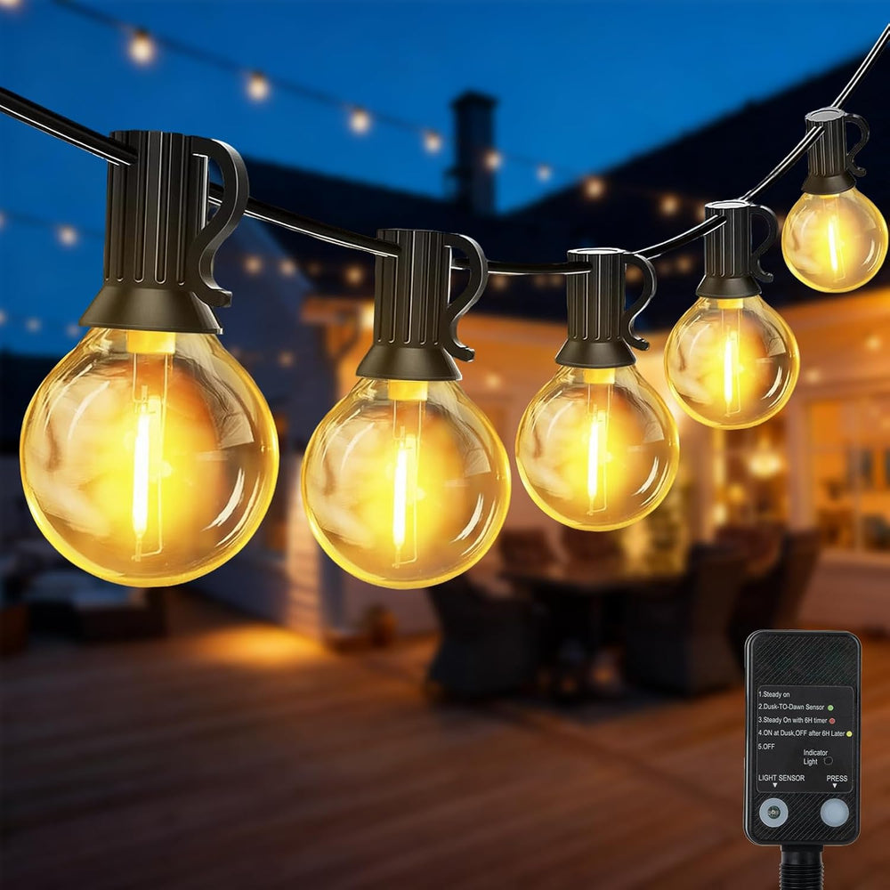 G40 LED Outdoor String Lights, 100FT LED Patio Lights with Light Sensor Timer...