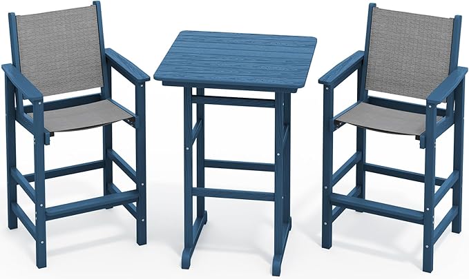 SERWALL 3 Pieces Textilene Adirondack Bar Set, Tall Adirondack Bar Height Cha...