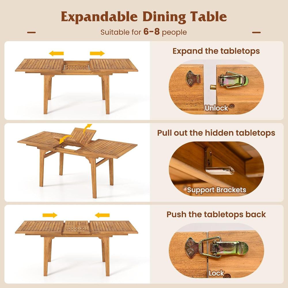 Tangkula 55"-71" Acacia Wood Extendable Patio Dining Table for 6-8 ...