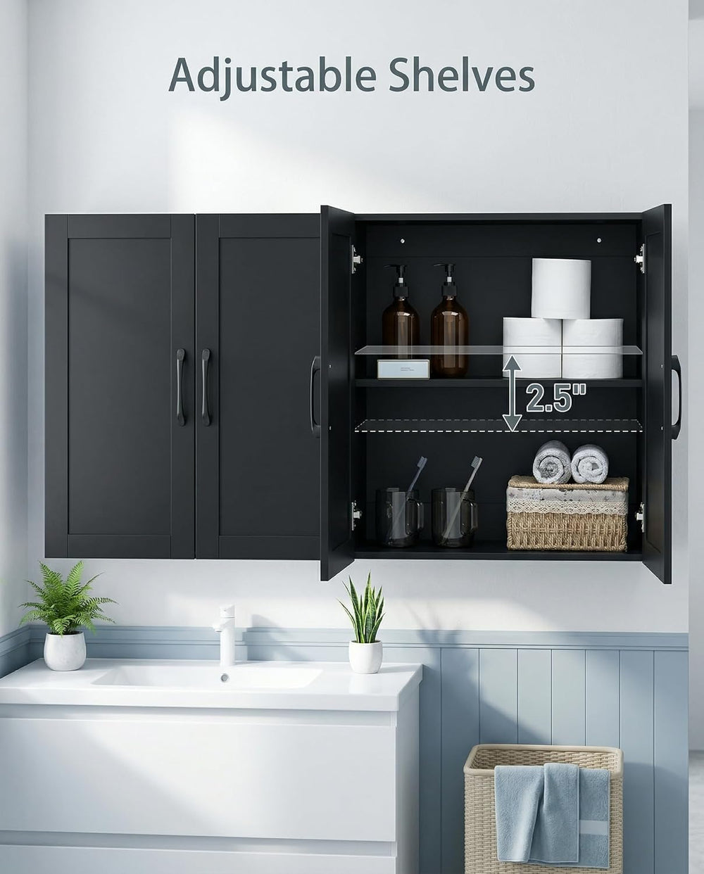 Wall Cabinet with Adjustable Shelves, Laundry Room Cabinet with 4 Doors, Kitc...