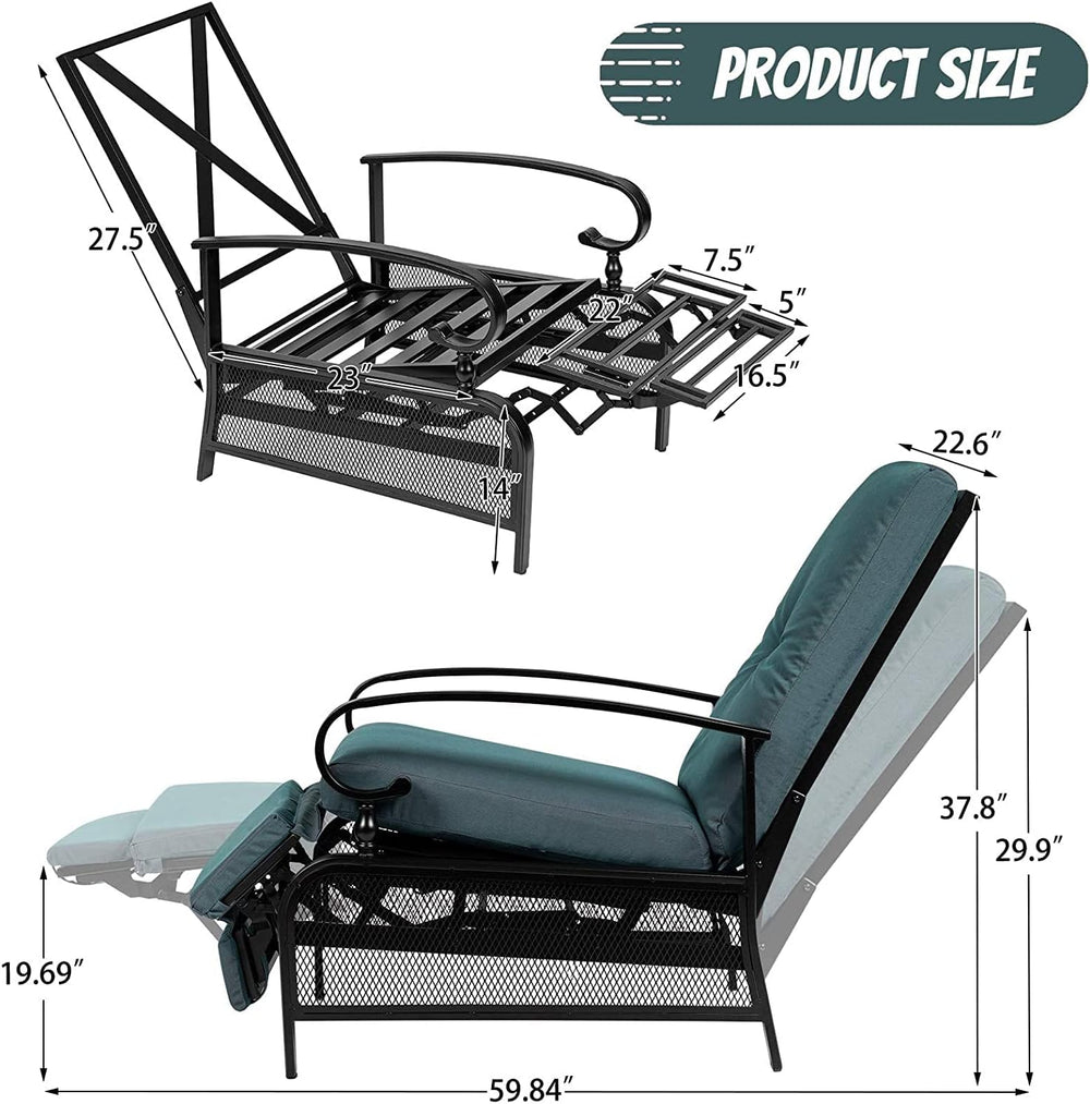 Crownland 3-Piece Outdoor Lounge Chairs Set, Adjustable Reclining Patio Chair...