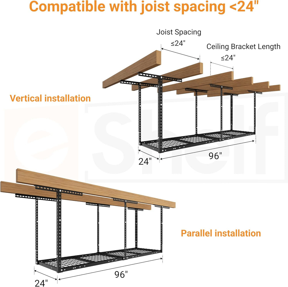 2x8ft Overhead Ceiling Garage Storage Rack, 400LBS Capacity, Black