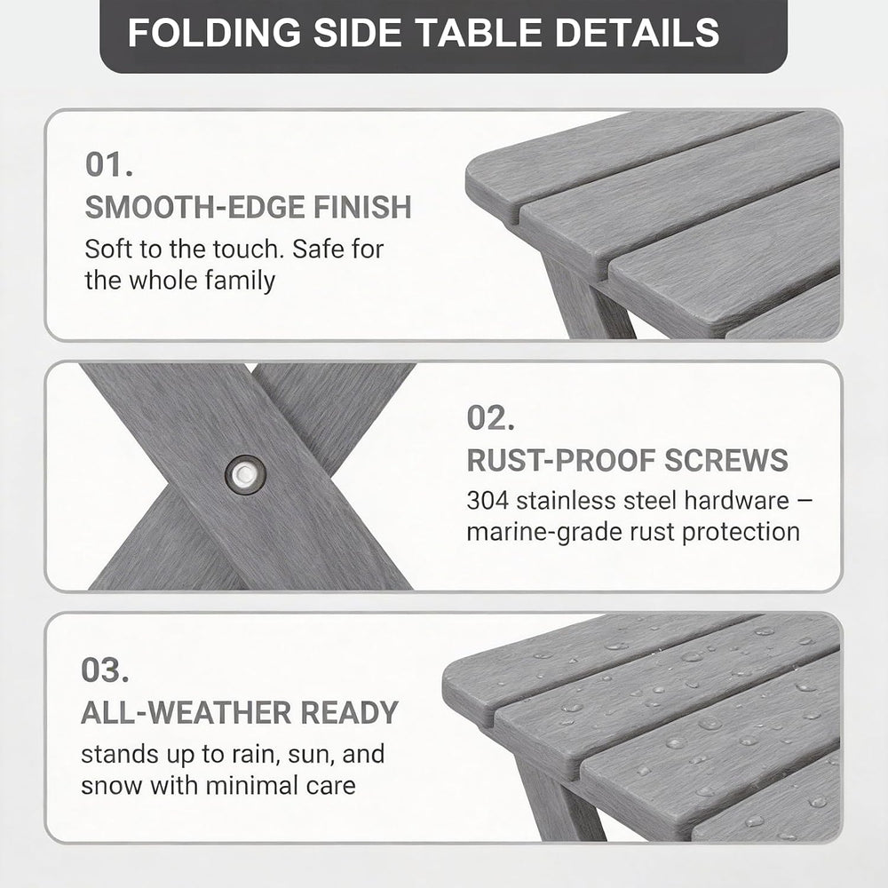 Folding Outdoor Side Table,Small HDPE Patio Table,All-Weather Compact Portabl...