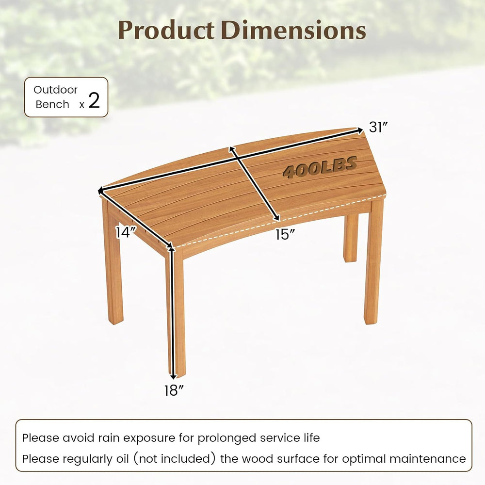 Tangkula Acacia Wood Outdoor Curved Bench Set of 2, Patio Garden Backless Fir...