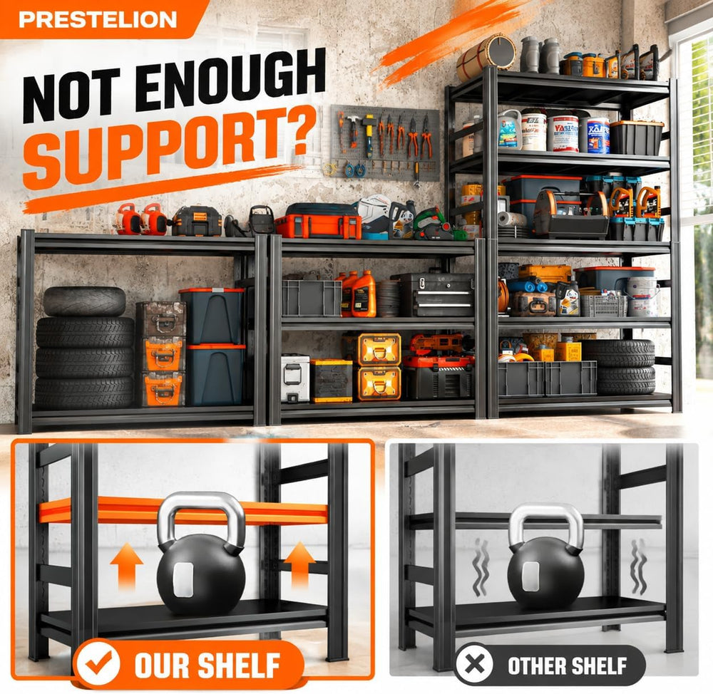 Garage Shelving Adjustable Metal Storage Shelves with Anti‑Tip Safety Kit