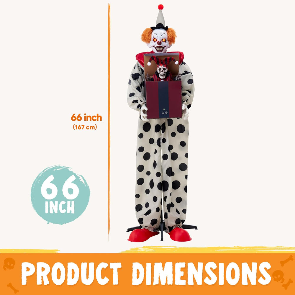 JOYIN 67" Halloween Animatronic Clown with Pop-Up Box, Halloween Decor O...
