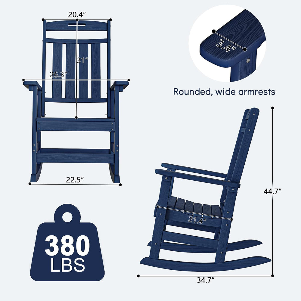 Plawdlik Outdoor Rocking Chair Set of 2, All-Weather Patio Rocker, Navy