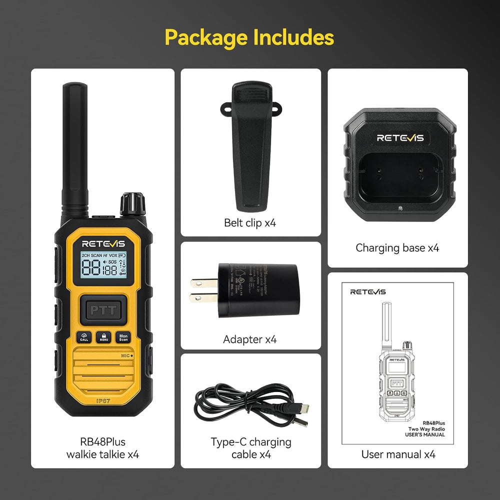 Retevis RB48 Plus GMRS Walkie Talkies Long Range for Industrial (4 Pack)