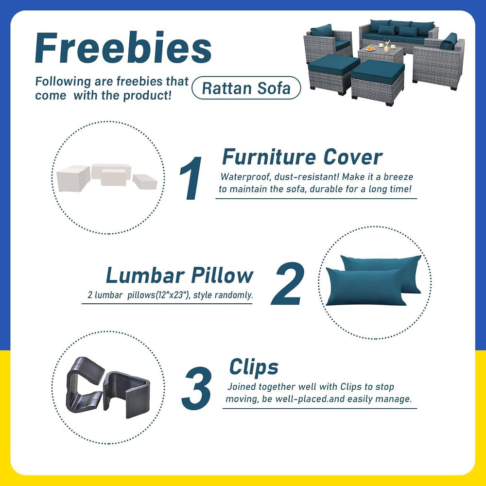 Lviden 6 Pieces Wicker Patio Furniture Sets Outdoor Conversation Set HDPE Rat...