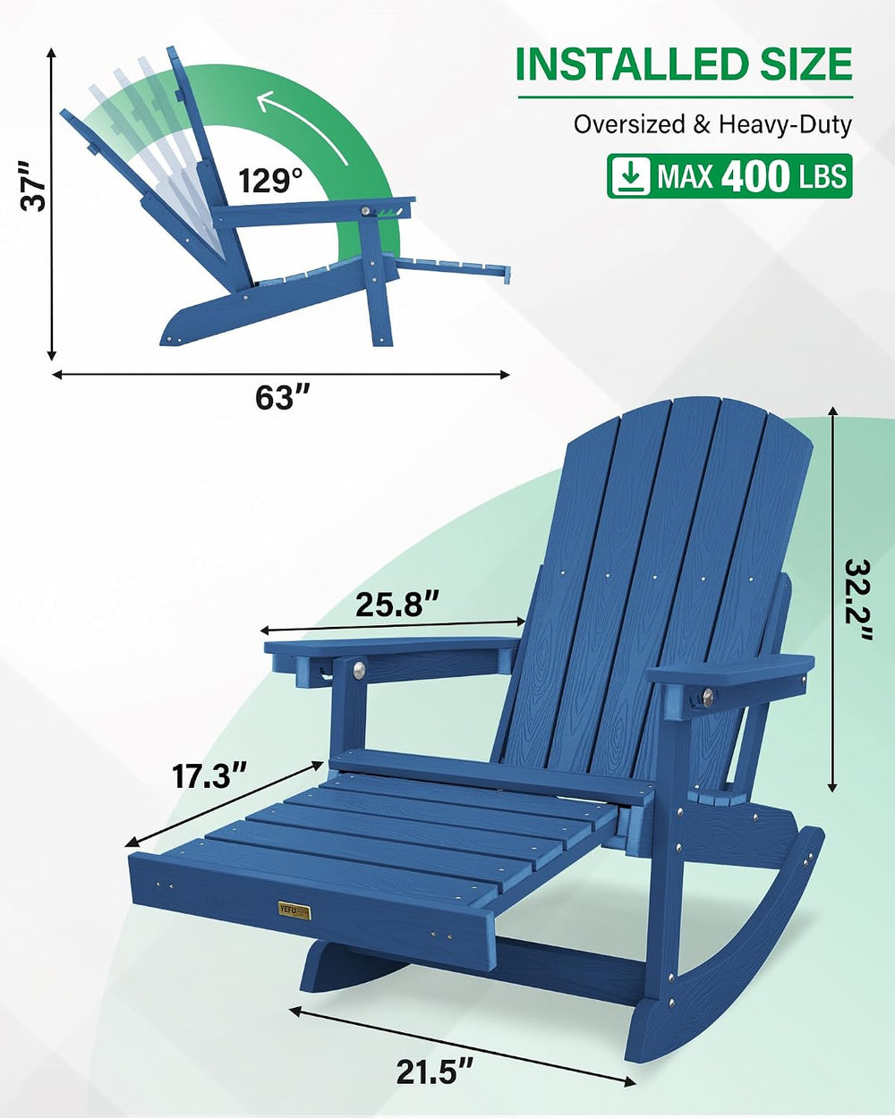 YEFU Adirondack Rocking Chairs Set of 4, with Footrest, 5-Level Adjustable