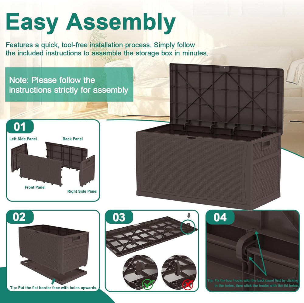 EHHLY 100 Gallon Outdoor Storage Box, Lockable Waterproof Package Delivery Bo...