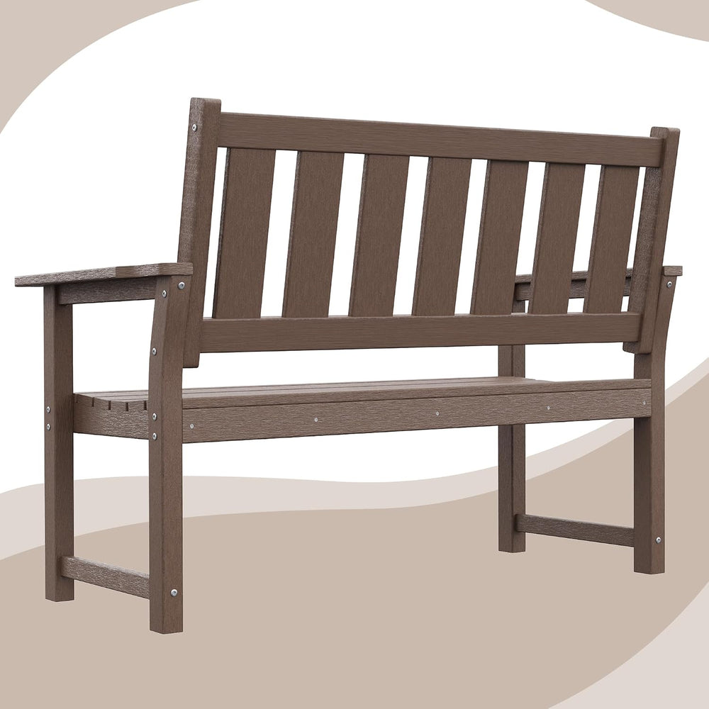50" HDPE Outdoor Bench Weatherproof Patio Seating, Mocha Brown