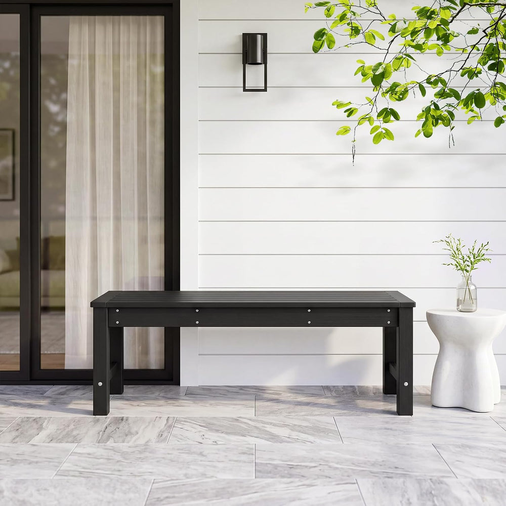 Psilvam 48” HDPE Outdoor Bench, 2-Person Backless Garden Bench, Black