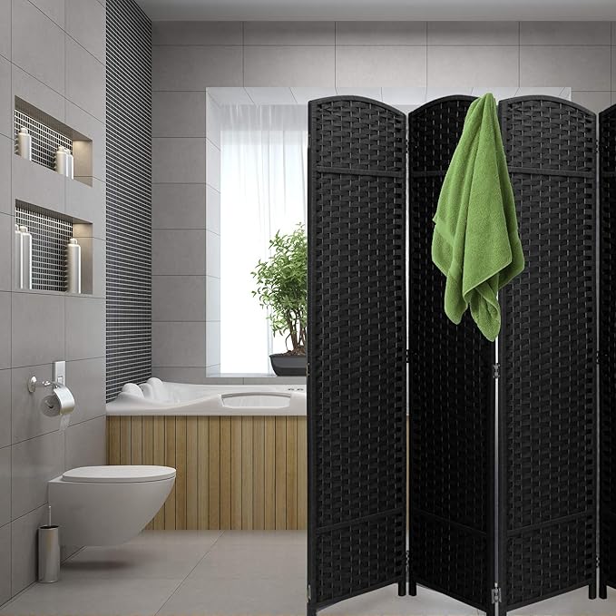 Sorbus 8-Panel Black Room Divider with Double Hinged Panels, 6 ft Tall Foldin...