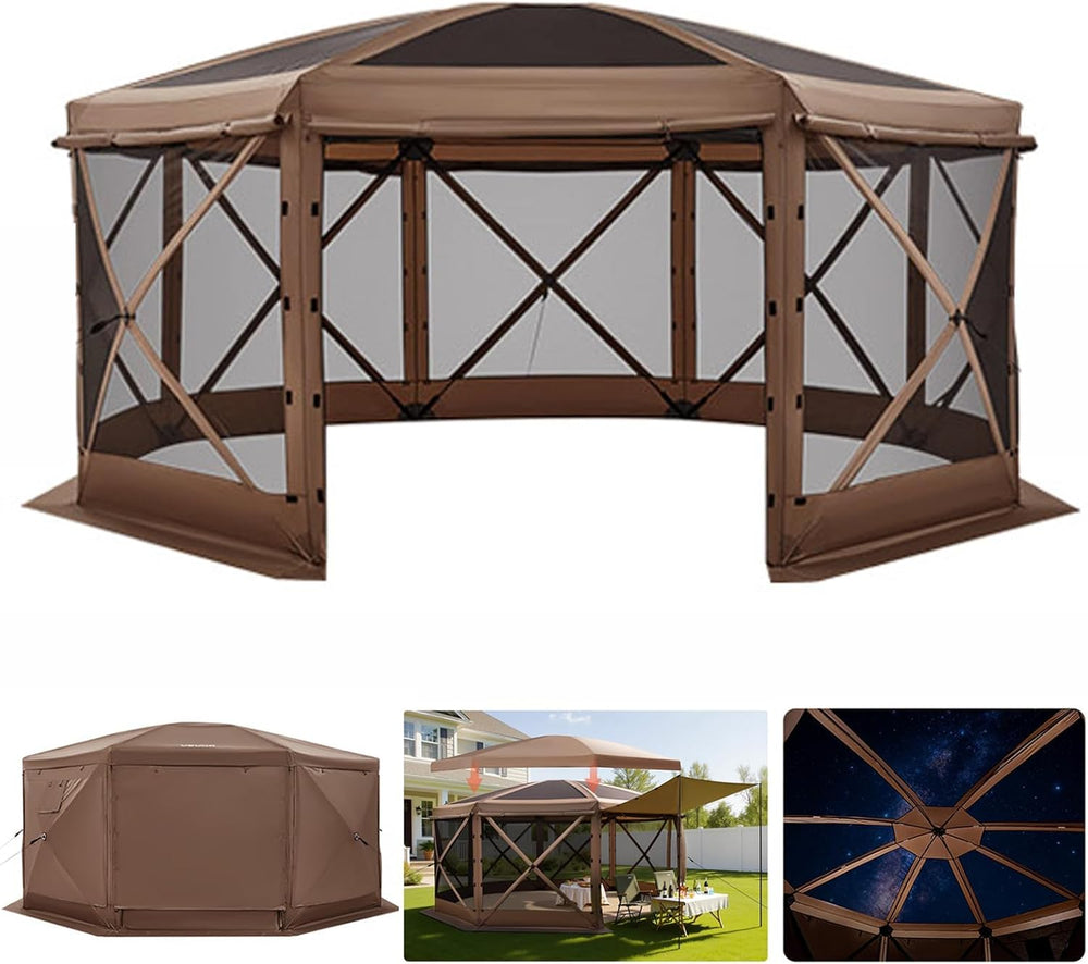 VEVOR Pop up Gazebo Screen Tent, 15 x 15 ft Large 8-Sided Camping Canopy Tent...