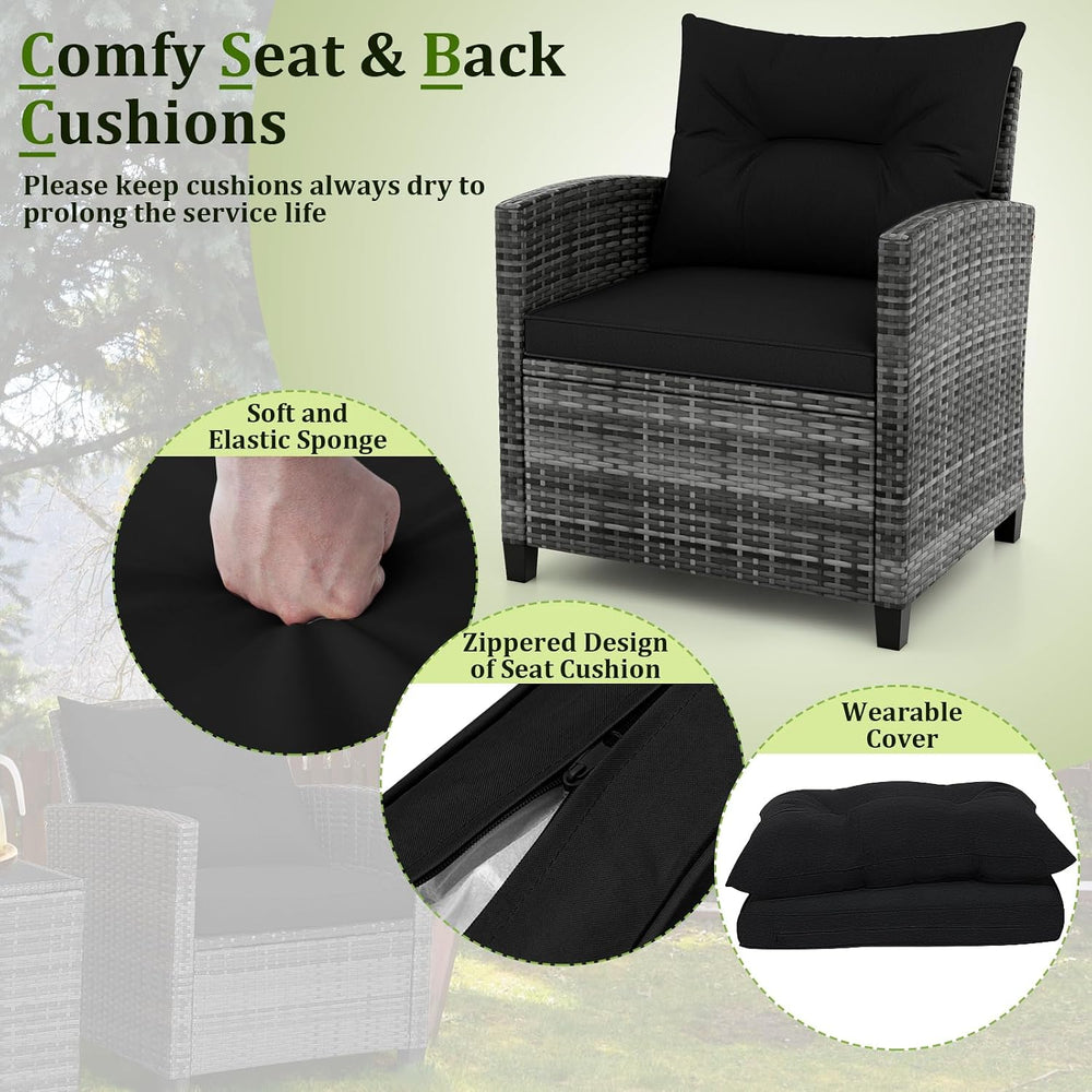 RELAX4LIFE 3 Piece Patio Furniture Set, Wicker Bistro Conversation Set w/2 Cu...