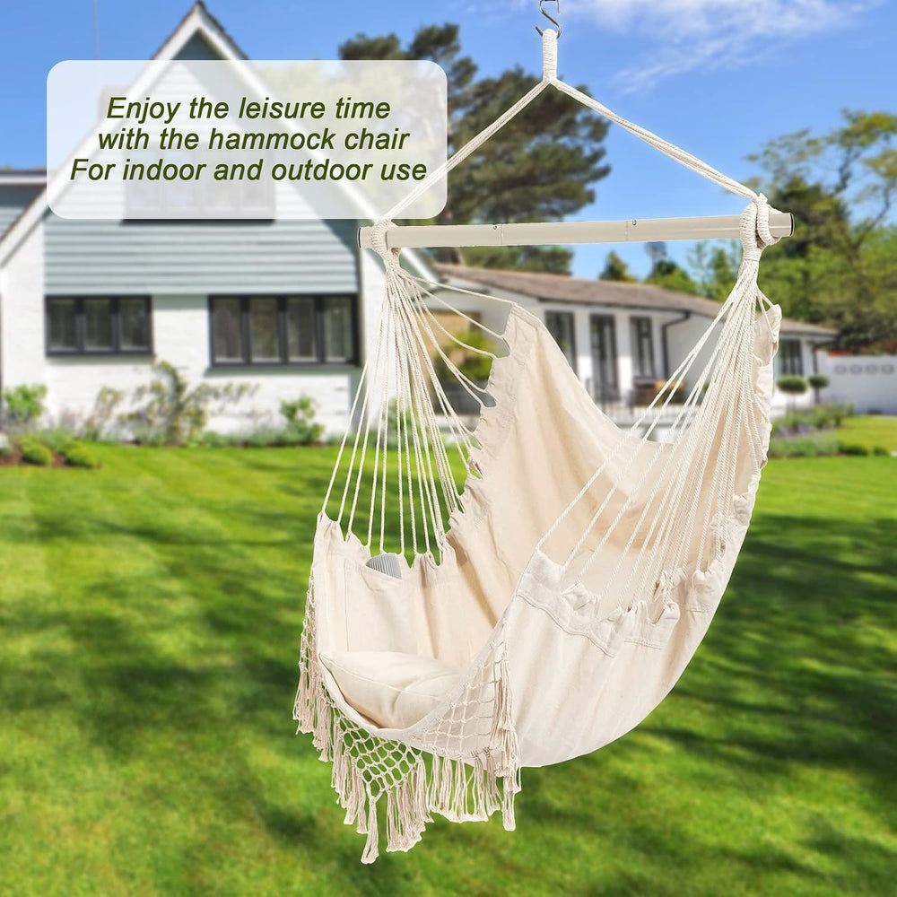 Hammock Chair, Hanging Rope Swing Seat with 2 Cushions,Macrame Hanging Chair ...