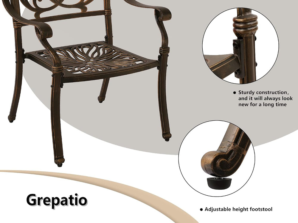 Grepatio 3 Piece All Weather Cast Aluminum Dining Set - 2 Elizabeth Chairs an...
