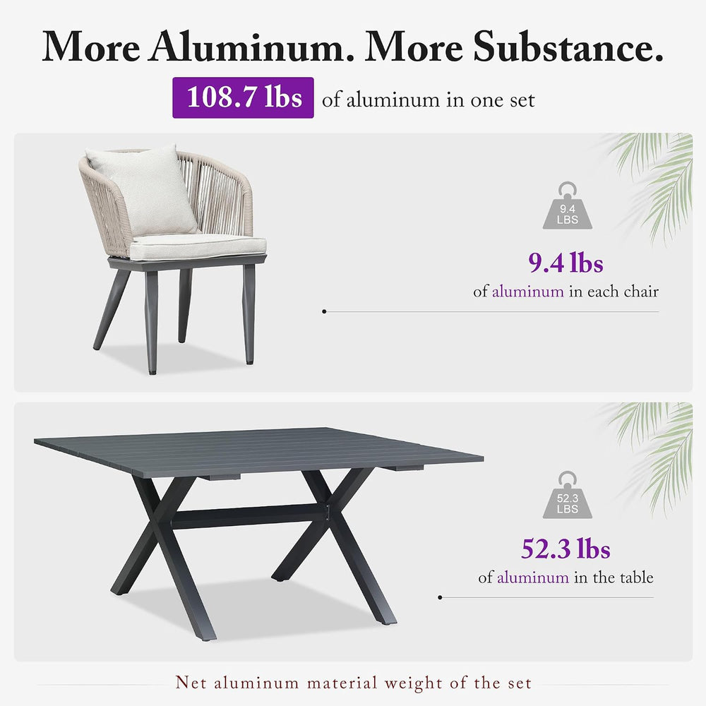 PURPLE LEAF 7 Pieces Patio Dining Set, Grey Aluminum Table and Taupe Chairs