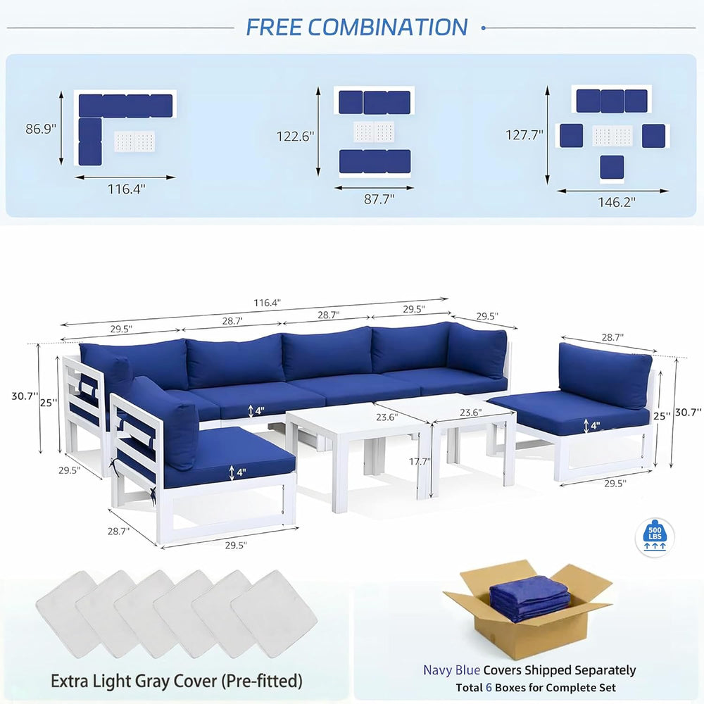NICESOUL 6 Seat Oversized Modern Aluminum Patio Furniture Set, All Weather Ru...