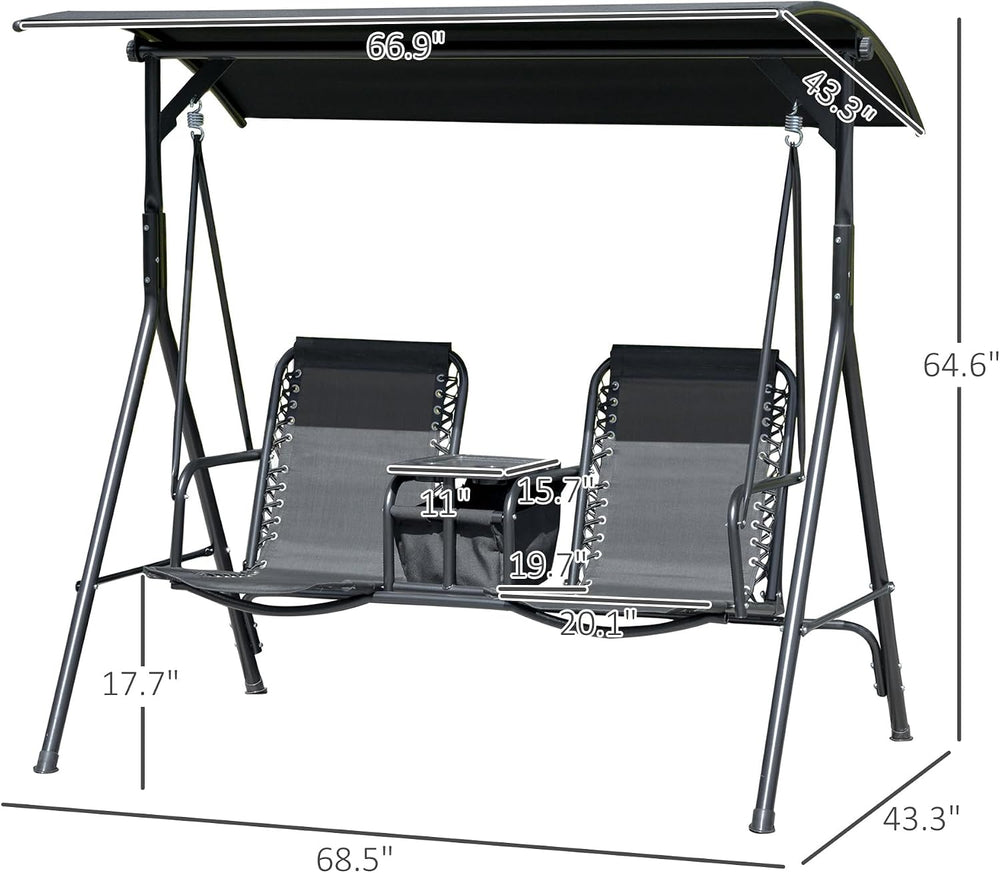 Outsunny 2-Seater Patio Swing Chair Outdoor Canopy Swing Glider, Black