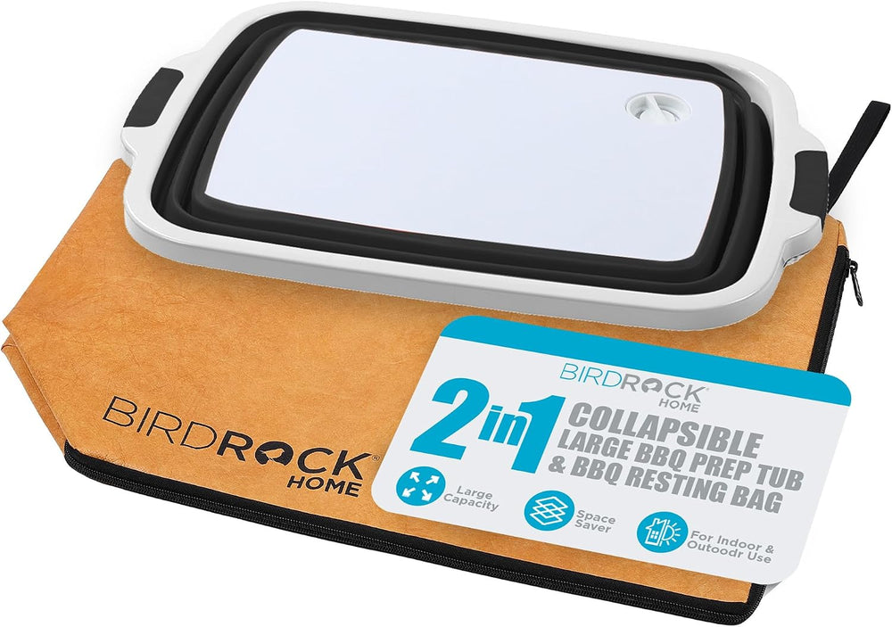BIRDROCK HOME Collapsible Large BBQ Prep Tub & BBQ Resting Bag - Multi-Fu...