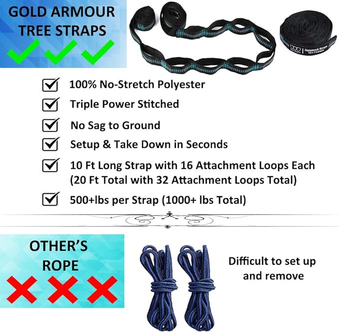Gold Armour Camping Hammock - XL Double Hammock Portable Hammock Camping Acce...