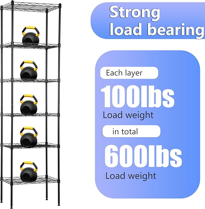 BestOffice | 6-Tier Wire Storage Shelves | 17x12x64 | Black | with Adjustable...