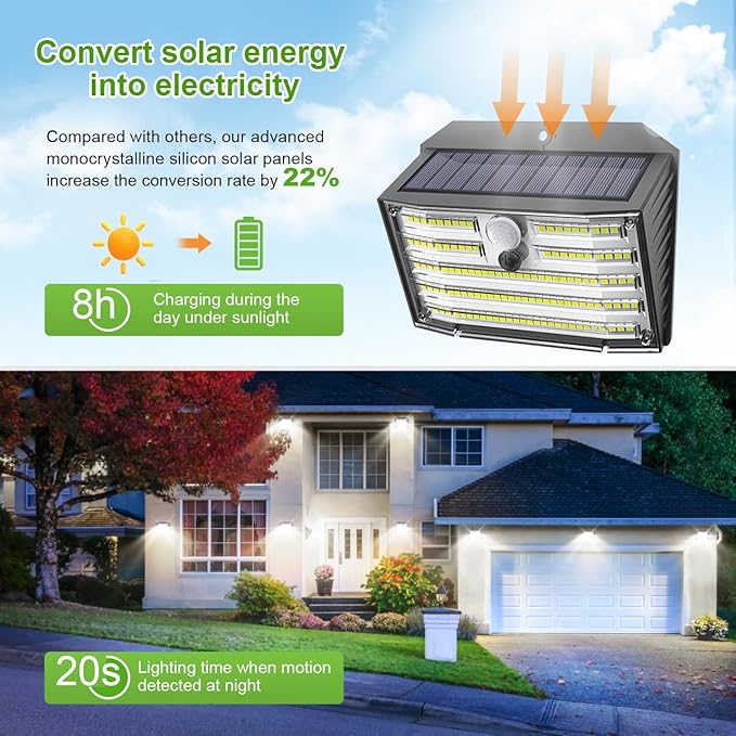 CLAONER Solar Lights Outdoor [𝟏𝟎 𝐏𝐚𝐜𝐤/126 LED], Wireless Motion Sensor Lights...