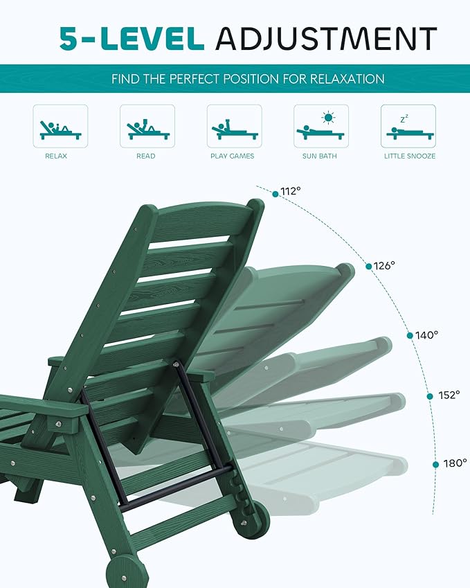 SERWALL Patio Chaise Lounge Chair Set of 2, 78'' Long 5-Positions Adj...