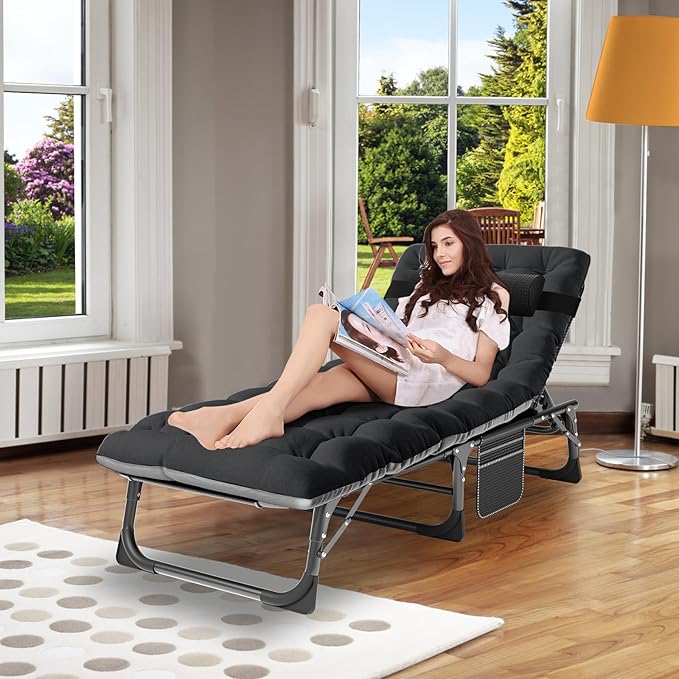 ABORON 2PK Oversized Chaise Lounge Chair,5 Positions Padded Outdoor Tanning C...