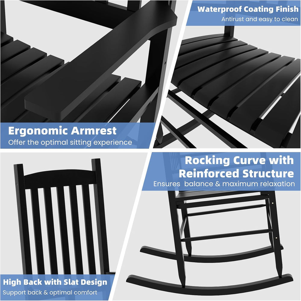 Outdoor Rocking Chairs Set of 2, Patio Wooden Rocker with High Back and Handr...