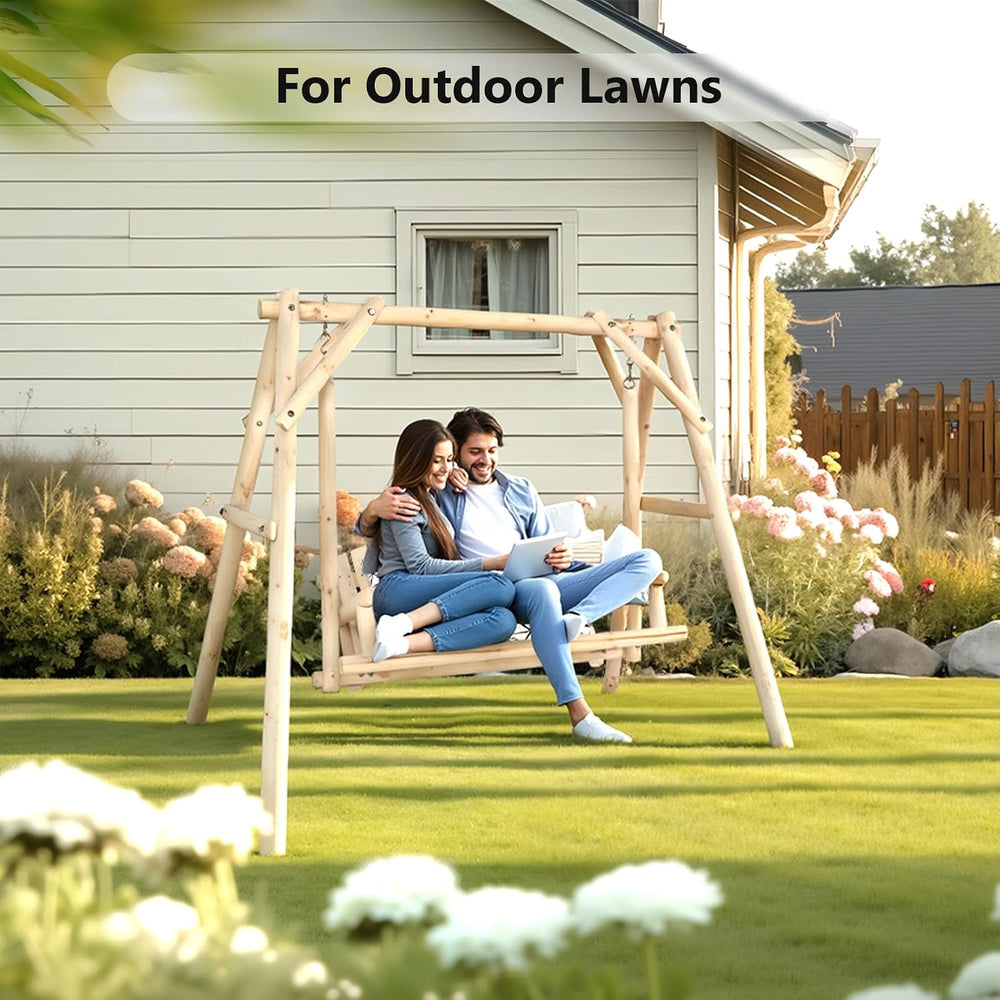 VINGLI 880 LBS Wooden Porch Swing with A-Frame Stand, Natural Outdoor Swing