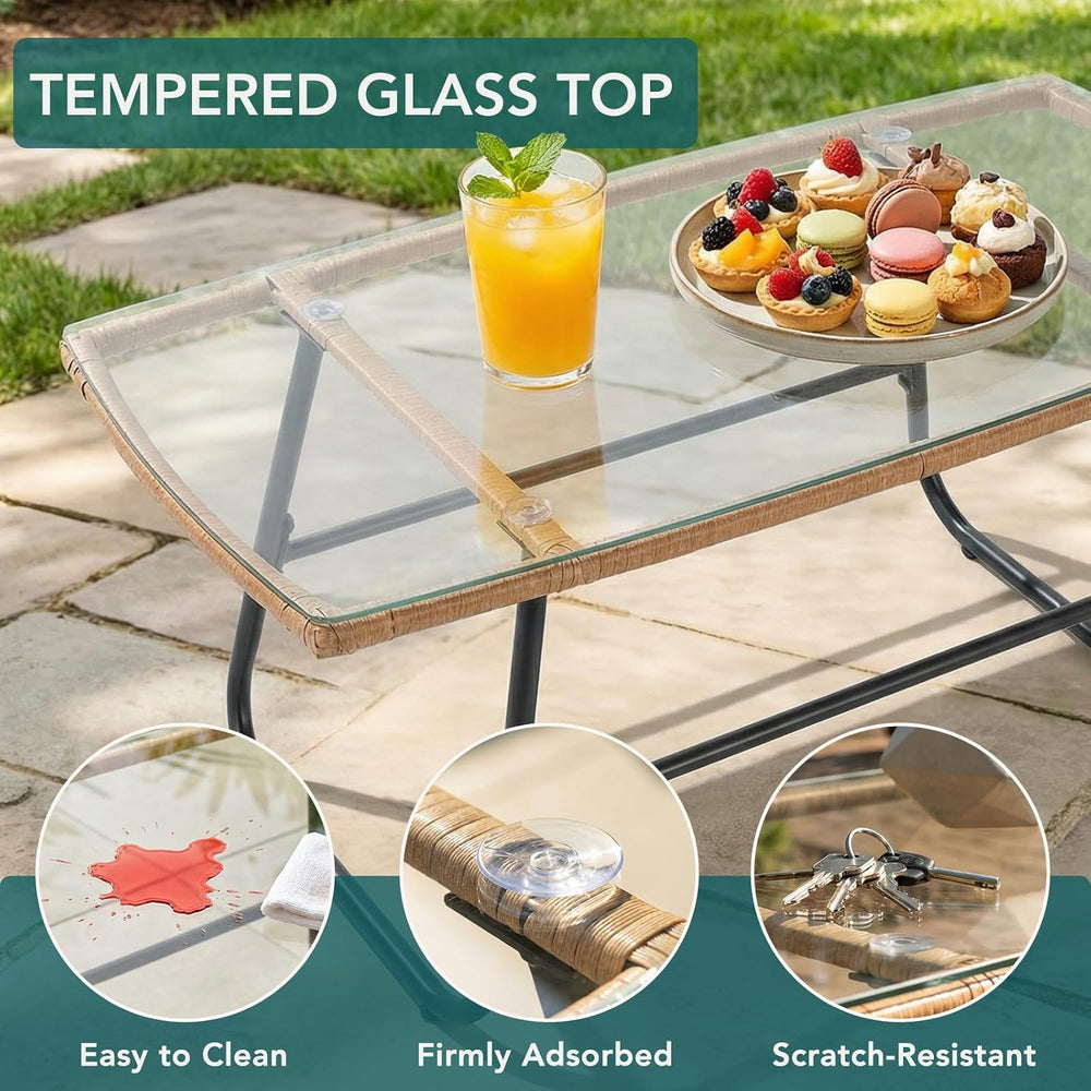 DUMOS Outdoor 4 Piece Outdoor Patio Furniture Set, Wicker Patio Set